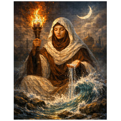 Rabia al Basri with torch and water jigsaw puzzle