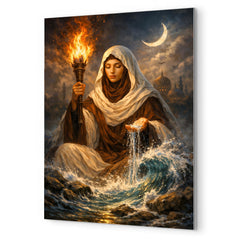 Rabia al Basri with torch and water metal print mockup
