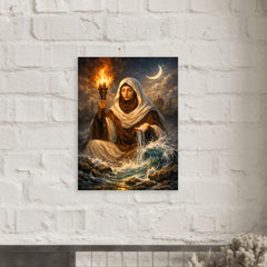Rabia al Basri with torch and water metal print mockup