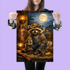 Raccoon moonshiner on Appalachian porch poster 3