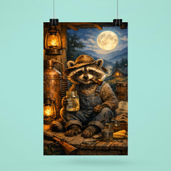 Raccoon moonshiner on Appalachian porch poster 6