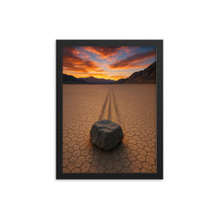 Racetrack Playa Sailing Stones California USA framed print on a plain backdrop in size 12"x16".