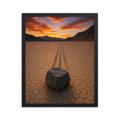 Racetrack Playa Sailing Stones California USA framed print on a plain backdrop in size 16"x20".