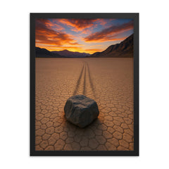 Racetrack Playa Sailing Stones California USA framed print on a plain backdrop in size 18"x24".
