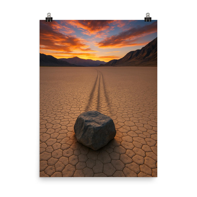 Racetrack Playa Sailing Stones California USA poster on a plain backdrop in size 8