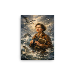Rachel Carson with storm tossed seabirds canvas print on a plain backdrop in size 12"x16".