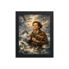 Rachel Carson with storm tossed seabirds framed print on a plain backdrop in size 8"x10".
