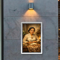 Raden Ajeng Kartini at desk with Javanese batik poster 2
