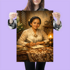 Raden Ajeng Kartini at desk with Javanese batik poster 3