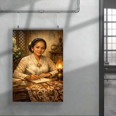 Raden Ajeng Kartini at desk with Javanese batik poster 4