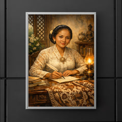 Raden Ajeng Kartini at desk with Javanese batik poster 5