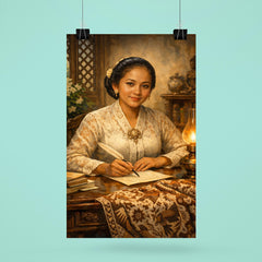 Raden Ajeng Kartini at desk with Javanese batik poster 6