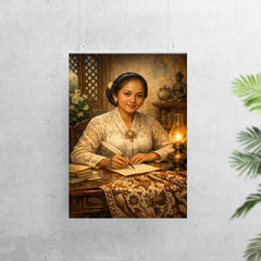 Raden Ajeng Kartini at desk with Javanese batik poster 7