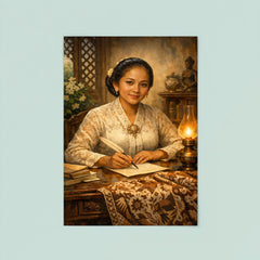 Raden Ajeng Kartini at desk with Javanese batik poster 8