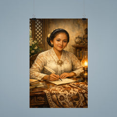 Raden Ajeng Kartini at desk with Javanese batik poster 9