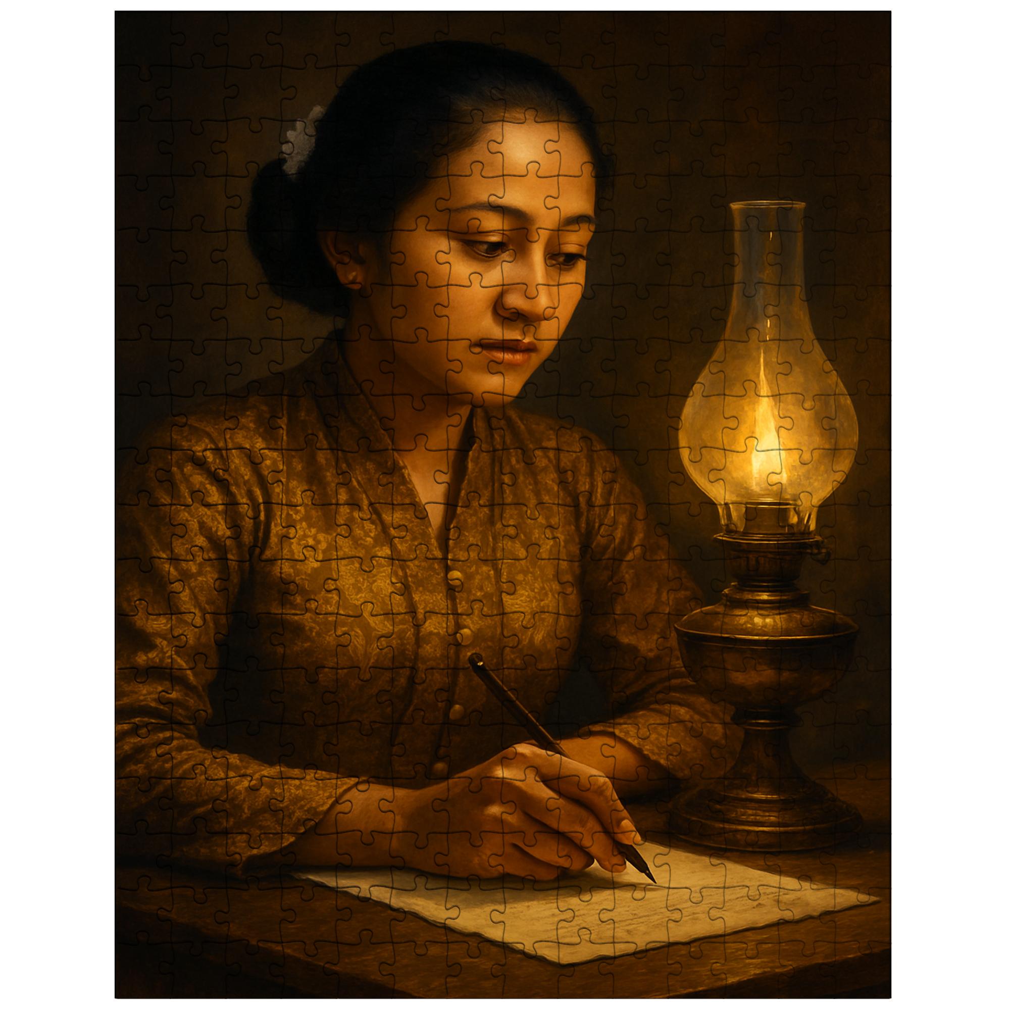 Raden Ajeng Kartini Writing by Lamplight Jigsaw Puzzle – Noveltees