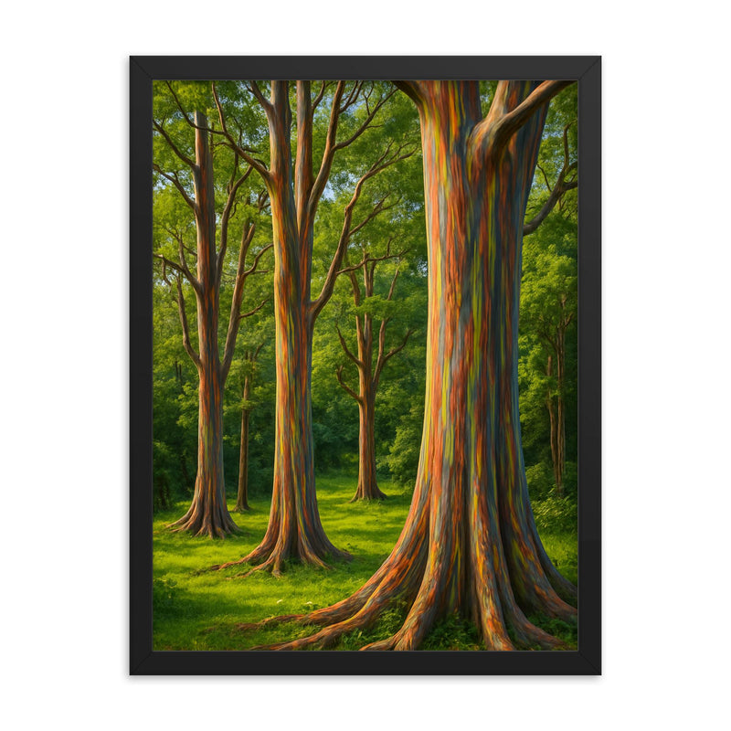 Rainbow Eucalyptus Grove Maui Hawaii USA framed print on a plain backdrop in size 18