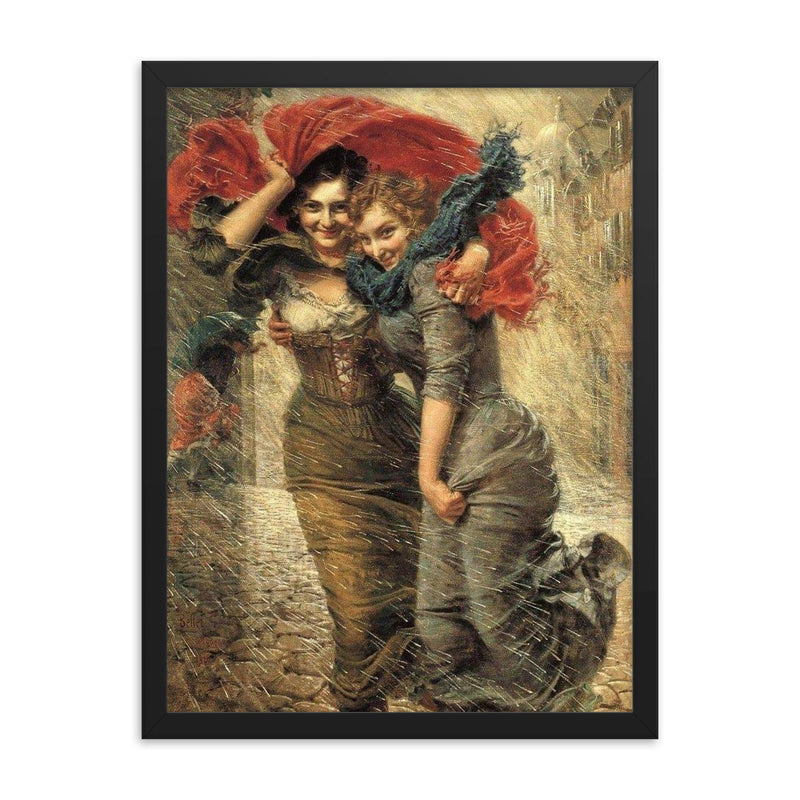 Rainy Day by Gaetano Bellei framed print on a plain backdrop in size 18