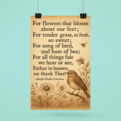 Ralph Waldo Emerson gratitude poem with bird poster 6