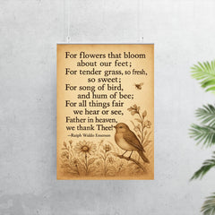 Ralph Waldo Emerson gratitude poem with bird poster 7