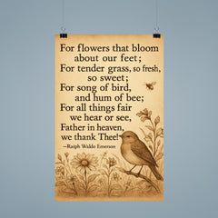 Ralph Waldo Emerson gratitude poem with bird poster 9