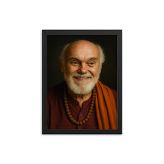 Ram Dass portrait framed print on a plain backdrop in size 12"x16".