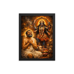 Ramakrishna ecstatic beside Kali shrine framed print on a plain backdrop in size 12"x16".