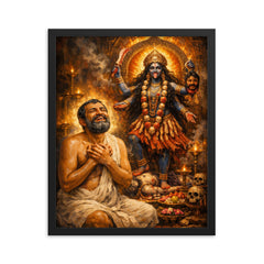 Ramakrishna ecstatic beside Kali shrine framed print on a plain backdrop in size 16"x20".