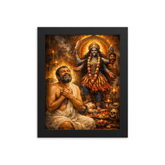 Ramakrishna ecstatic beside Kali shrine framed print on a plain backdrop in size 8"x10".