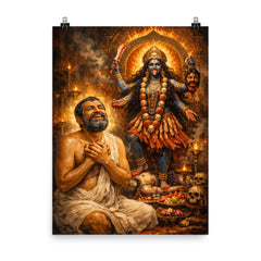 Ramakrishna ecstatic beside Kali shrine poster on a plain backdrop in size 8"x10".