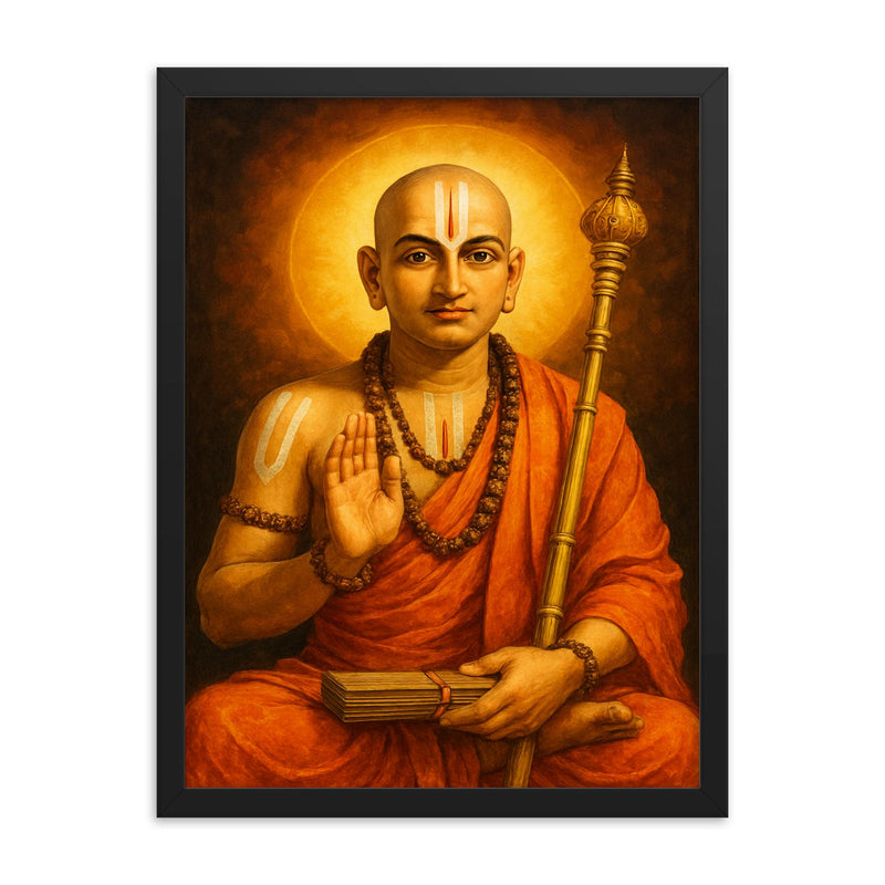 Ramanuja framed print on a plain backdrop in size 18