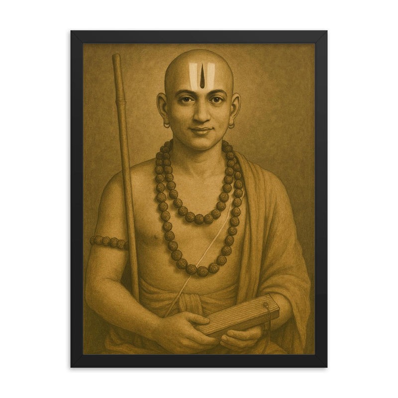 Ramanuja framed print on a plain backdrop in size 18
