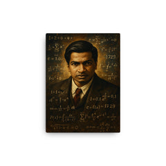 Ramanujan canvas print on a plain backdrop in size 12"x16".