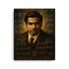 Ramanujan canvas print on a plain backdrop in size 16"x20".