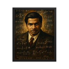 Ramanujan framed print on a plain backdrop in size 16"x20".