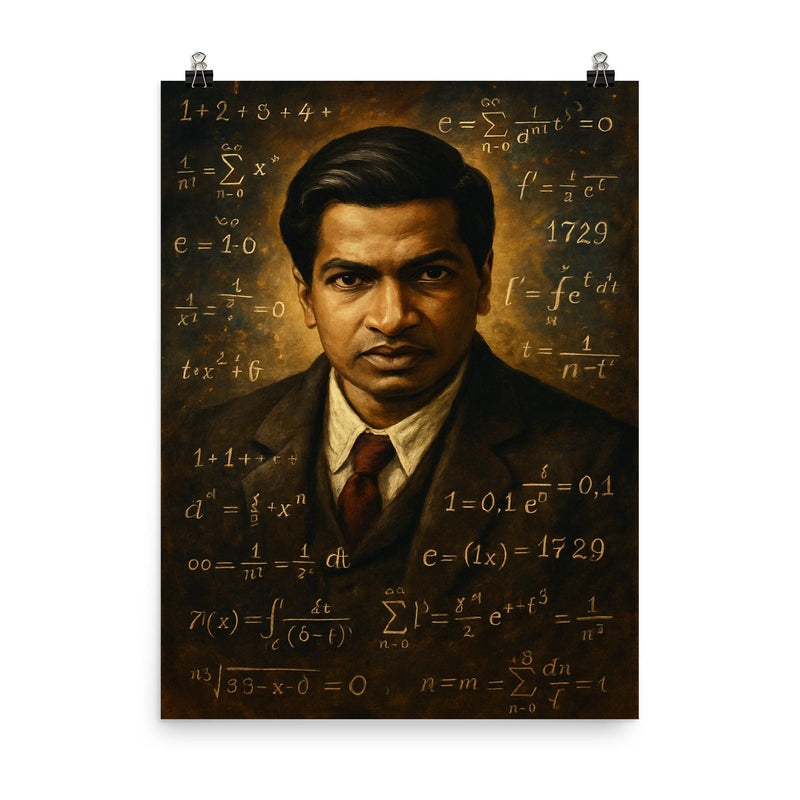 Ramanujan poster on a plain backdrop in size 8