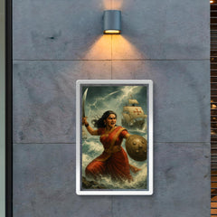 Rani Abbakka defying Portuguese ships in monsoon surf poster 2