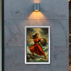 Rani Abbakka defying Portuguese ships in monsoon surf poster 2
