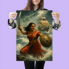 Rani Abbakka defying Portuguese ships in monsoon surf poster 3