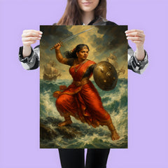 Rani Abbakka defying Portuguese ships in monsoon surf poster 3