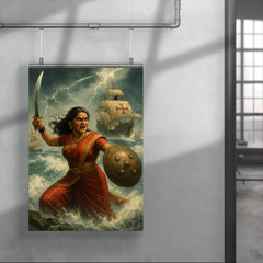 Rani Abbakka defying Portuguese ships in monsoon surf poster 4