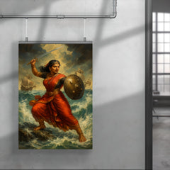 Rani Abbakka defying Portuguese ships in monsoon surf poster 4