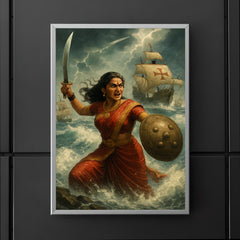 Rani Abbakka defying Portuguese ships in monsoon surf poster 5