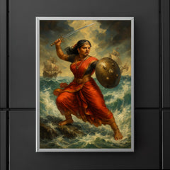 Rani Abbakka defying Portuguese ships in monsoon surf poster 5