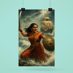 Rani Abbakka defying Portuguese ships in monsoon surf poster 6