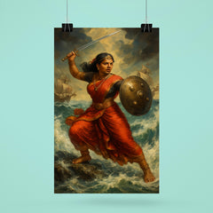 Rani Abbakka defying Portuguese ships in monsoon surf poster 6