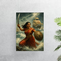 Rani Abbakka defying Portuguese ships in monsoon surf poster 7