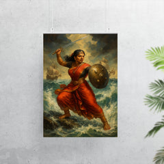 Rani Abbakka defying Portuguese ships in monsoon surf poster 7