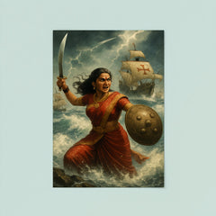 Rani Abbakka defying Portuguese ships in monsoon surf poster 8