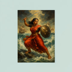 Rani Abbakka defying Portuguese ships in monsoon surf poster 8